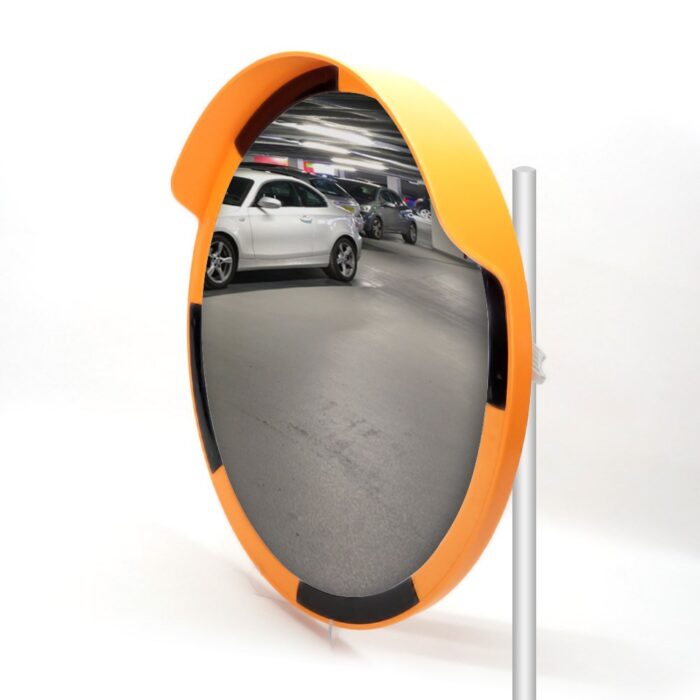 Traffic Safety Mirror 60 cm and 2 m Galvanized Metal Pole with Flange Set