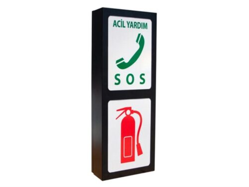 Combined Fire Extinguisher and SOS Sign for Tunnels